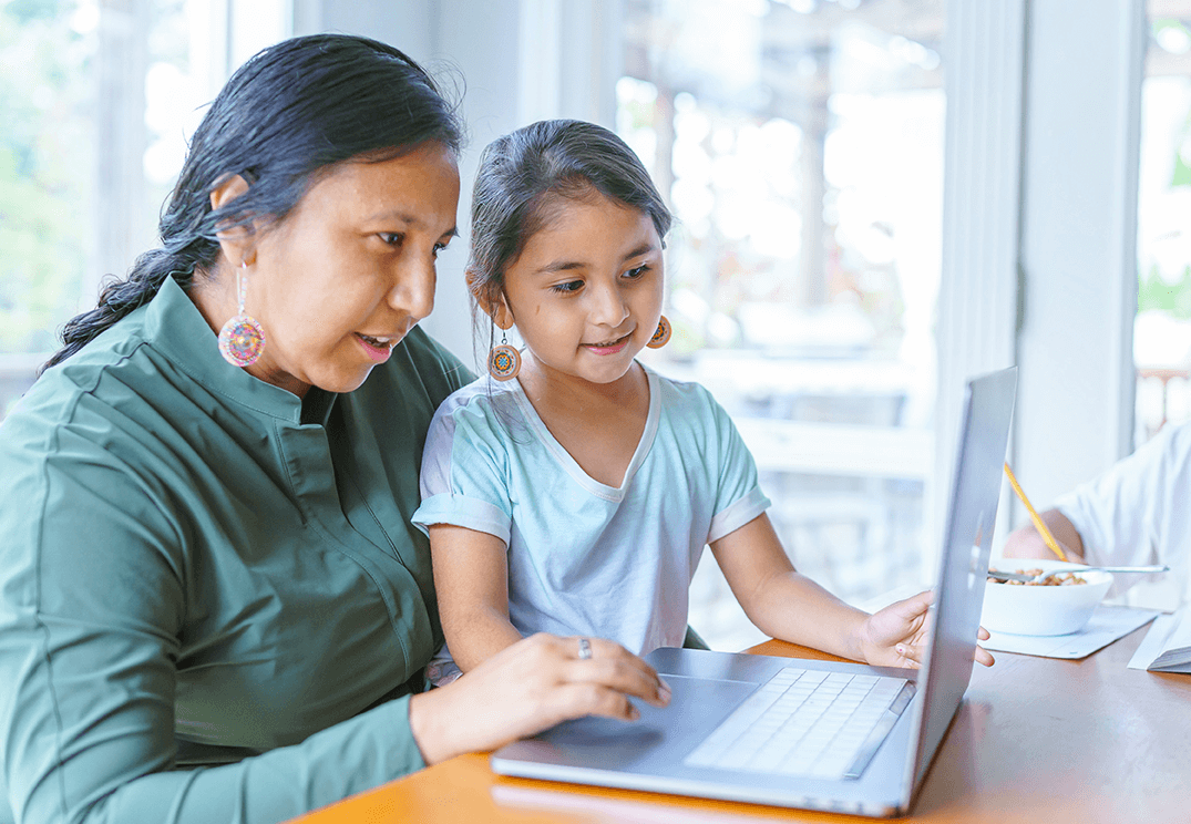 Family using laptop